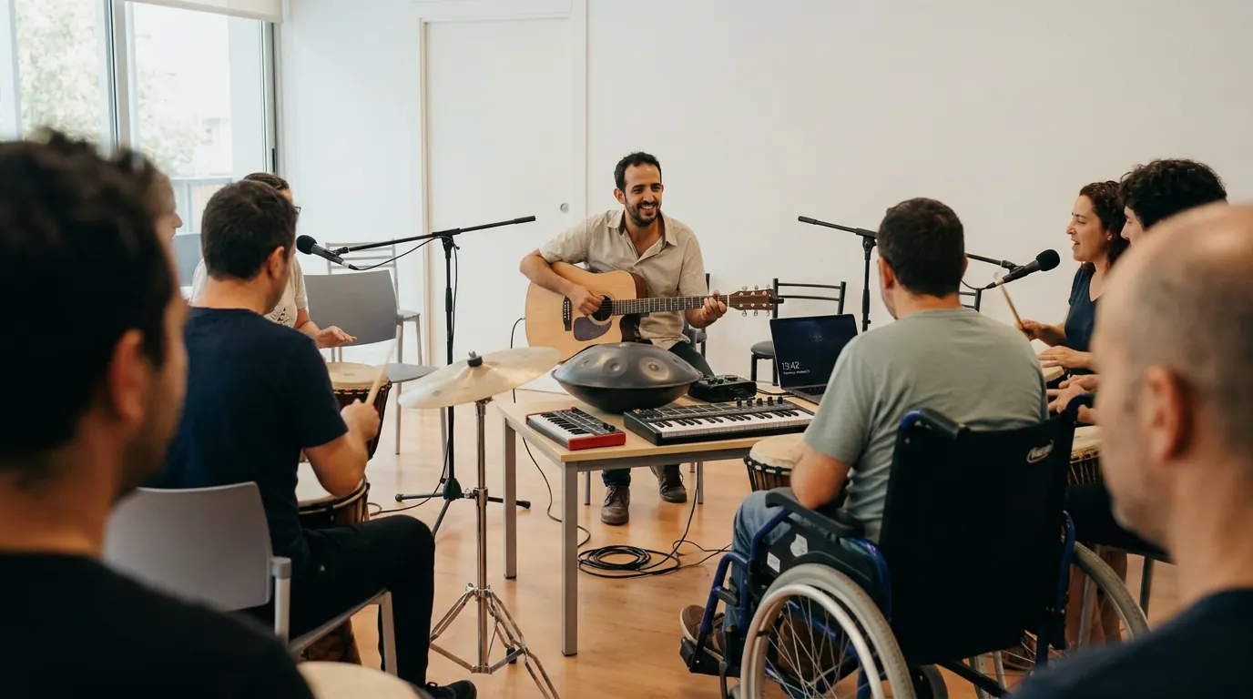 Sesión grupal de musicoterapia