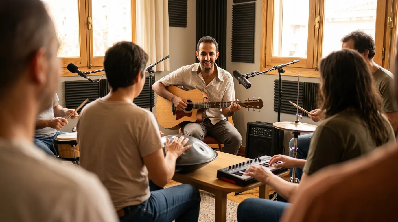 Sebastián Schwartzmann trabajando con un controlador musical